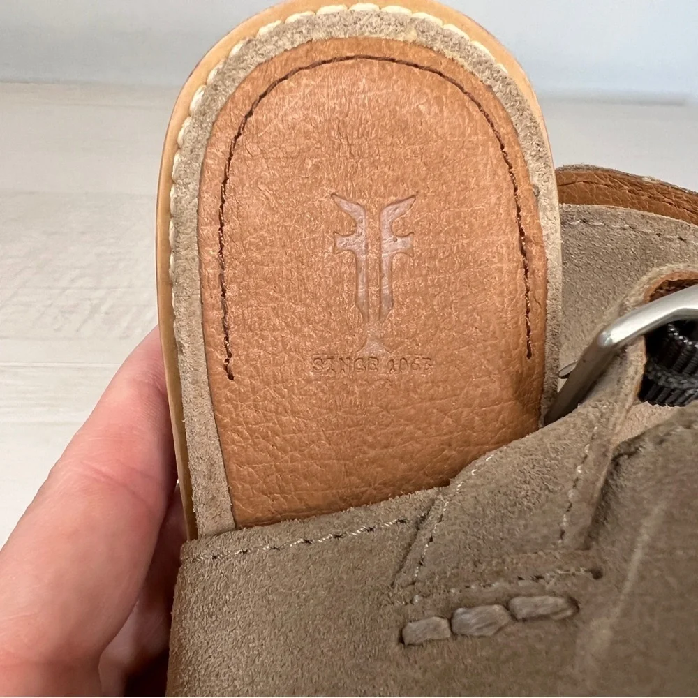 Frye Courtney Ash Taupe Suede Peep Toe Slingback Bootie Mules